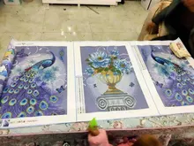 Kit de pintura de diamantes DIY de pavo real, bordado de diamantes, arte floral, cuadro completo, decoración del hogar, regalos hechos a mano