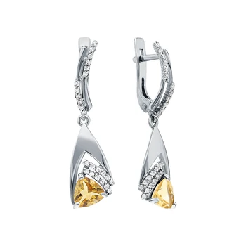 

Silver earrings with cubic zirconia and citrine sunlight sample 925