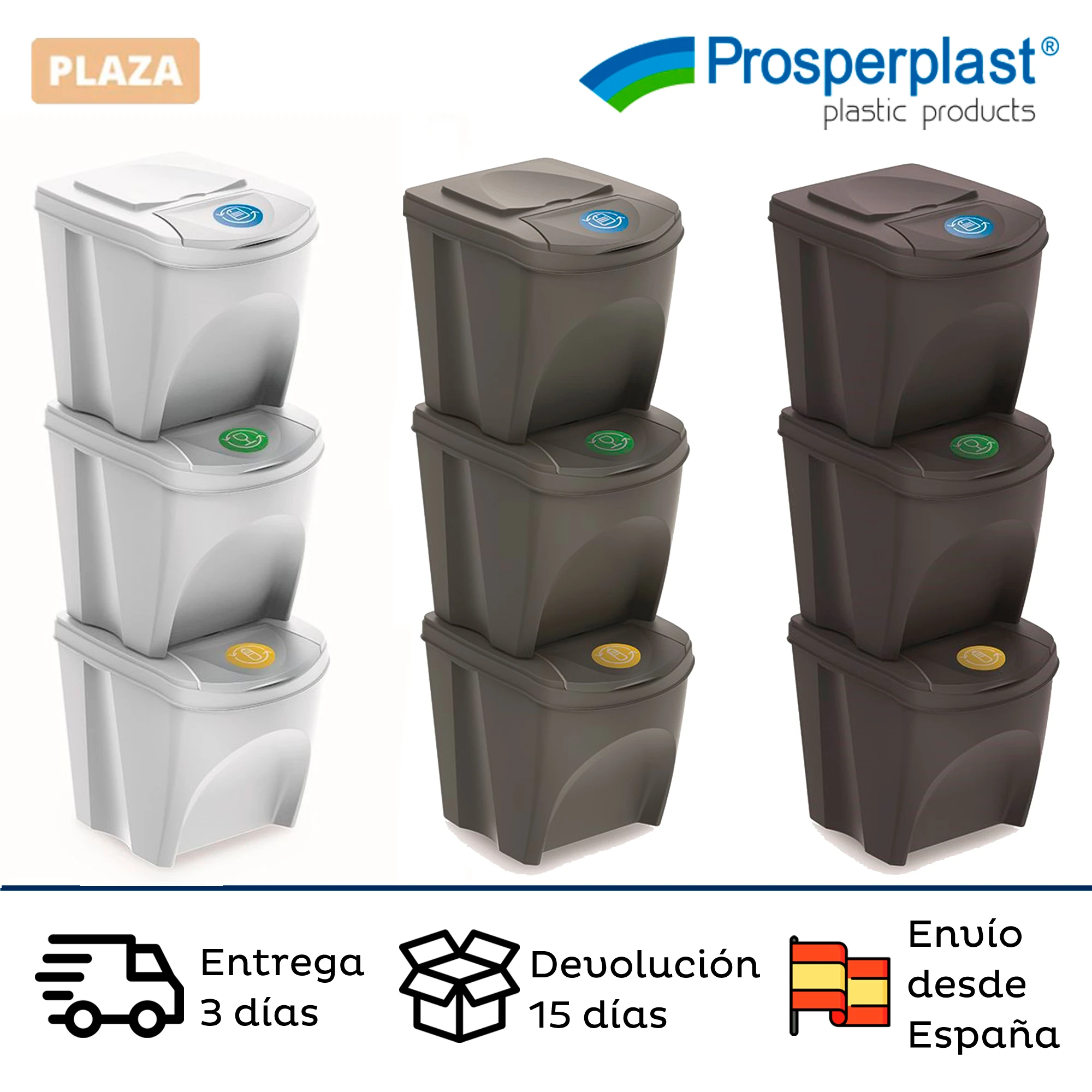 Juego de 3 cubos de reciclaje en varios colores con capacidad de 60/75  litros de compartimento|Cubos de basura| - AliExpress