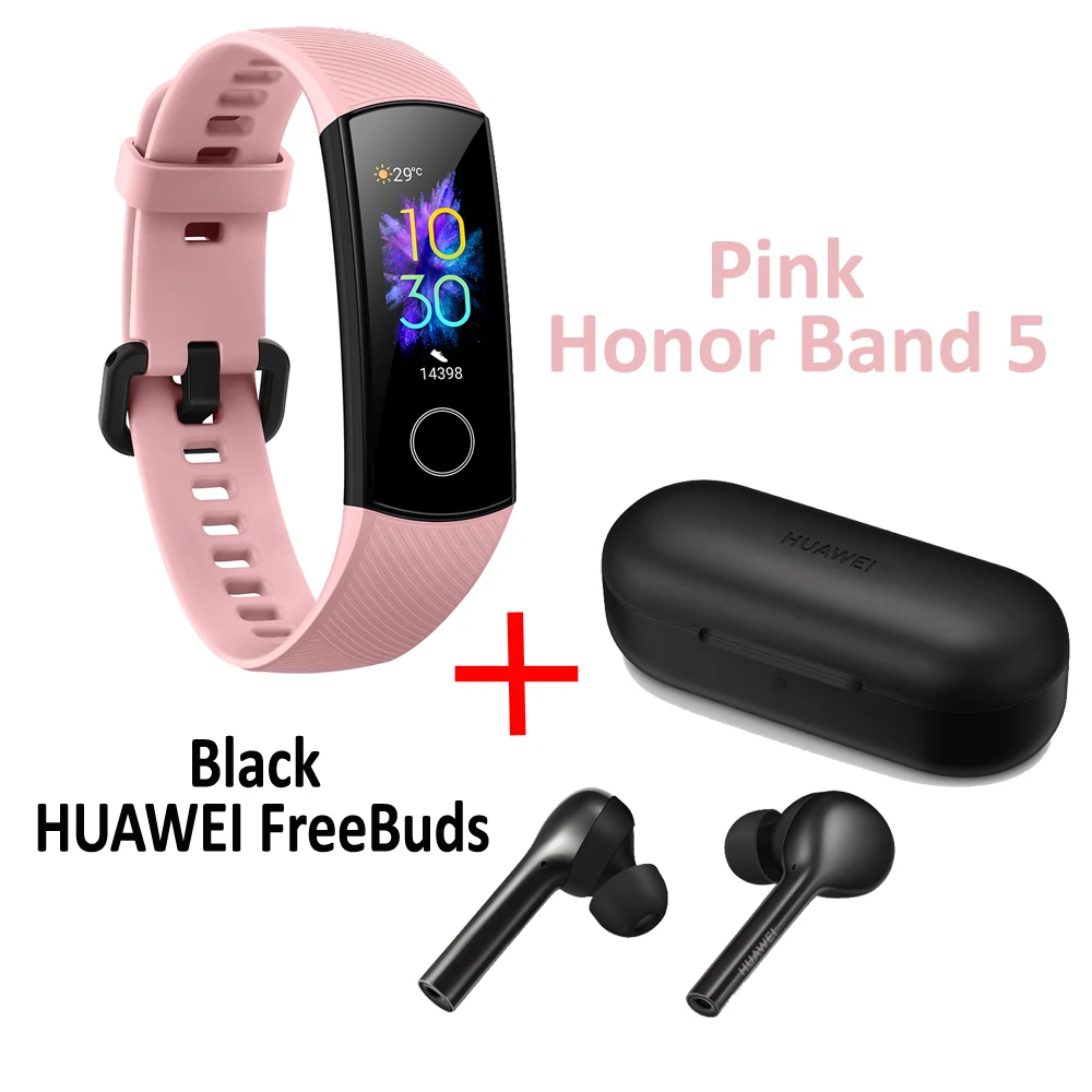 Huawei Honor Band 5 Смарт-браслет с huawei FreeBuds браслет шагомер сенсорный экран для плавания пульсометр для сна - Цвет: Band with FreeBuds