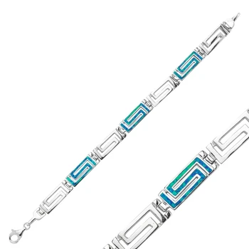

Silver 925 Sterling Grecian Pattern Opal Bracelet