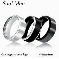 Black Rings Classic Stainless Steel Ring Engagement Wedding Bands For Men Female Couple Black Silver Color Fashion Jewelry 8/6mm 1