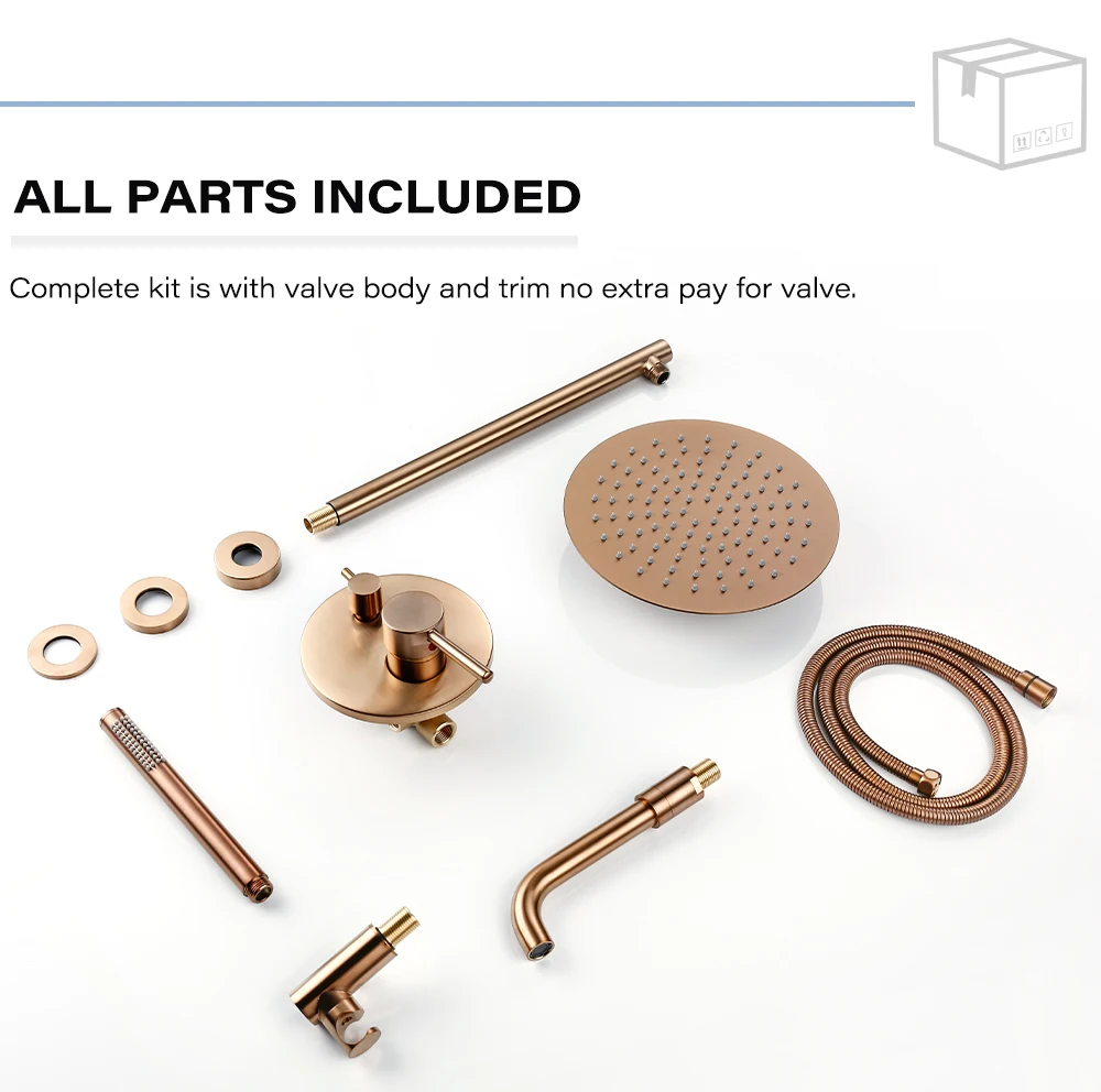 Bagnolux Brushed Rose Gold Brass Hot Cold Water Concealed Rainfall Head Single Handle Mixer Bathroom Tap Bathtub Shower Faucets