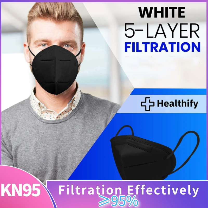 Máscara ffp2mascarilla kn95 de 5 capas para hombre y mujer, máscara de diseño transpirable, fpp2, homologada, fpp2, 100 Uds.