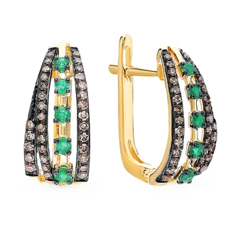 

Gold earrings with cognac diamonds and emeralds sunlight