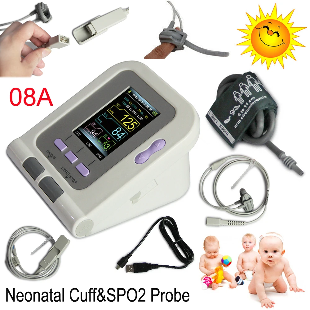 Blood Pressure Monitor Meter CONTEC08A Blood Pressure Monitor Meter Digital Arm Tensiometers Electronic Sphygmomanometer NIBP Neonate Cuff Bundle SpO2 Probe