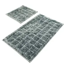 Коврики для ванной, Нескользящие, Противоскользящие коврики, Нескользящие, противоскользящие, джинсовые, хлопковые, серые, 2'Li, набор 60X100 см-50X60 см