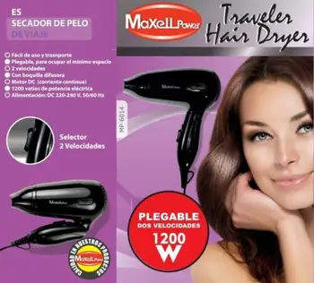 

DRYER HAIR SEMI PROFESSIONAL FOLDING TRAVEL 1000W 2 SPEEDS QUALITY MP-6014