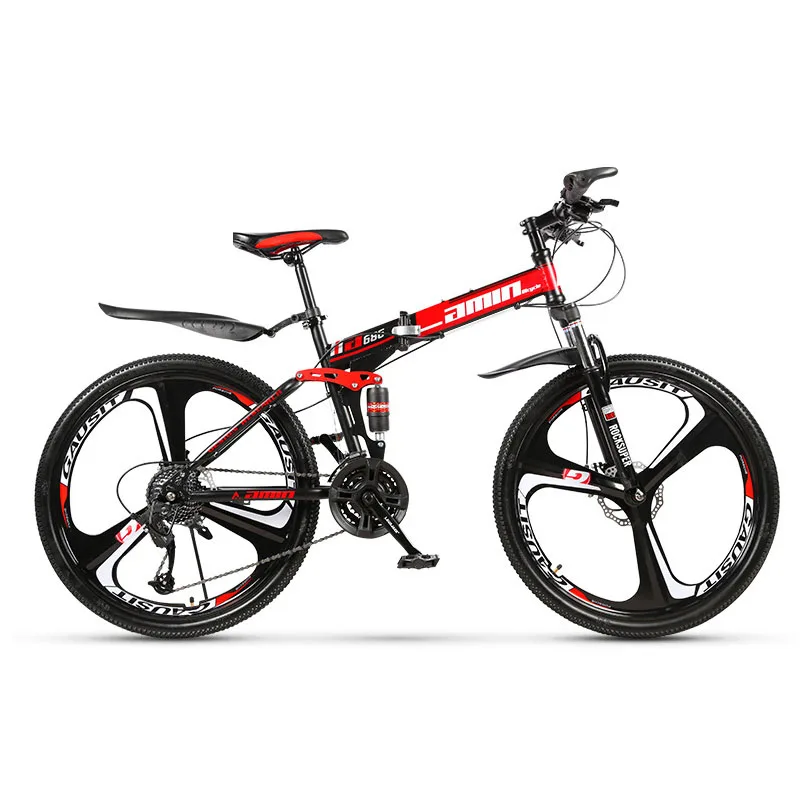 Top 26 Inch Folding Mountain Bike Steel Frame 21 Speed Snow Bicycle Three-knife wheel MTB Foldable Shock Absorption Variable Bike 2