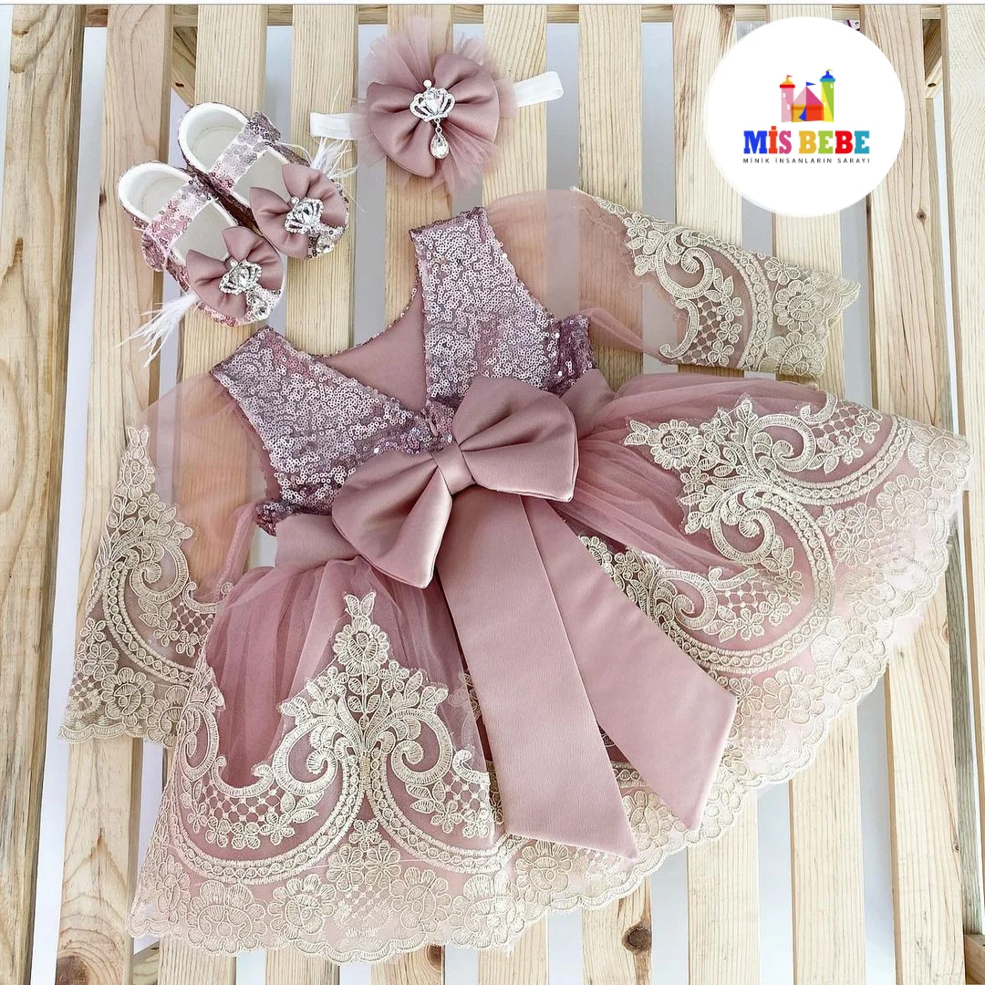 Baby Girls Lace Flower Princess Dress Toddler Kids Christmas Bowknot