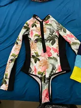 Bañador estampado de flores para mujer, una pieza, monokini, manga larga, traje de baño para surfear
