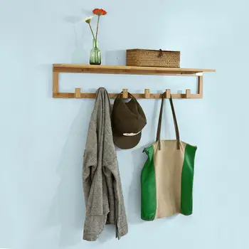 

SoBuy Bamboo Wall Coat Rack Shelf with 6 Hooks,FHK06-N