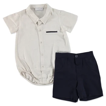

ebebek For My Baby Summer Boy Linen Poplin Shirt Bodysuit Short 2 pcs Set