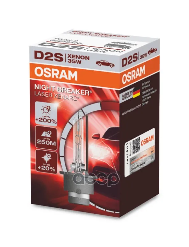 Лампа Ксенон D2s 85v 35w Xenarc Night Braker Laser +200% P35d-2 Карт.1 Шт. Osram арт. 66240XNL |