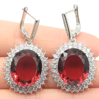 

41x23mm Stunning Created 18x15mm 14g Pink Raspberry Rhodolite Garnet CZ Gift For Sister Silver Earrings