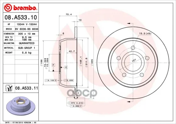 Диск Тормозной Задн, Jeep: Grand Cherokee Ii 98-05 Brembo арт. 08.A533.11