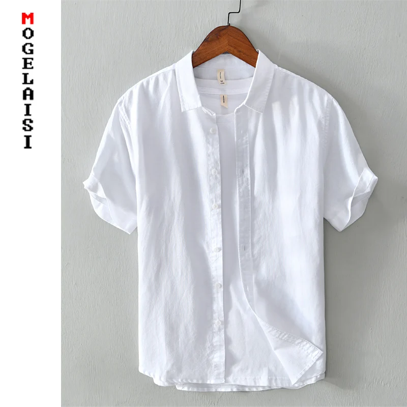 White Shirt Clothing Short-Sleeve Linen Cotton Man Men Summer New Solid Masculina 566