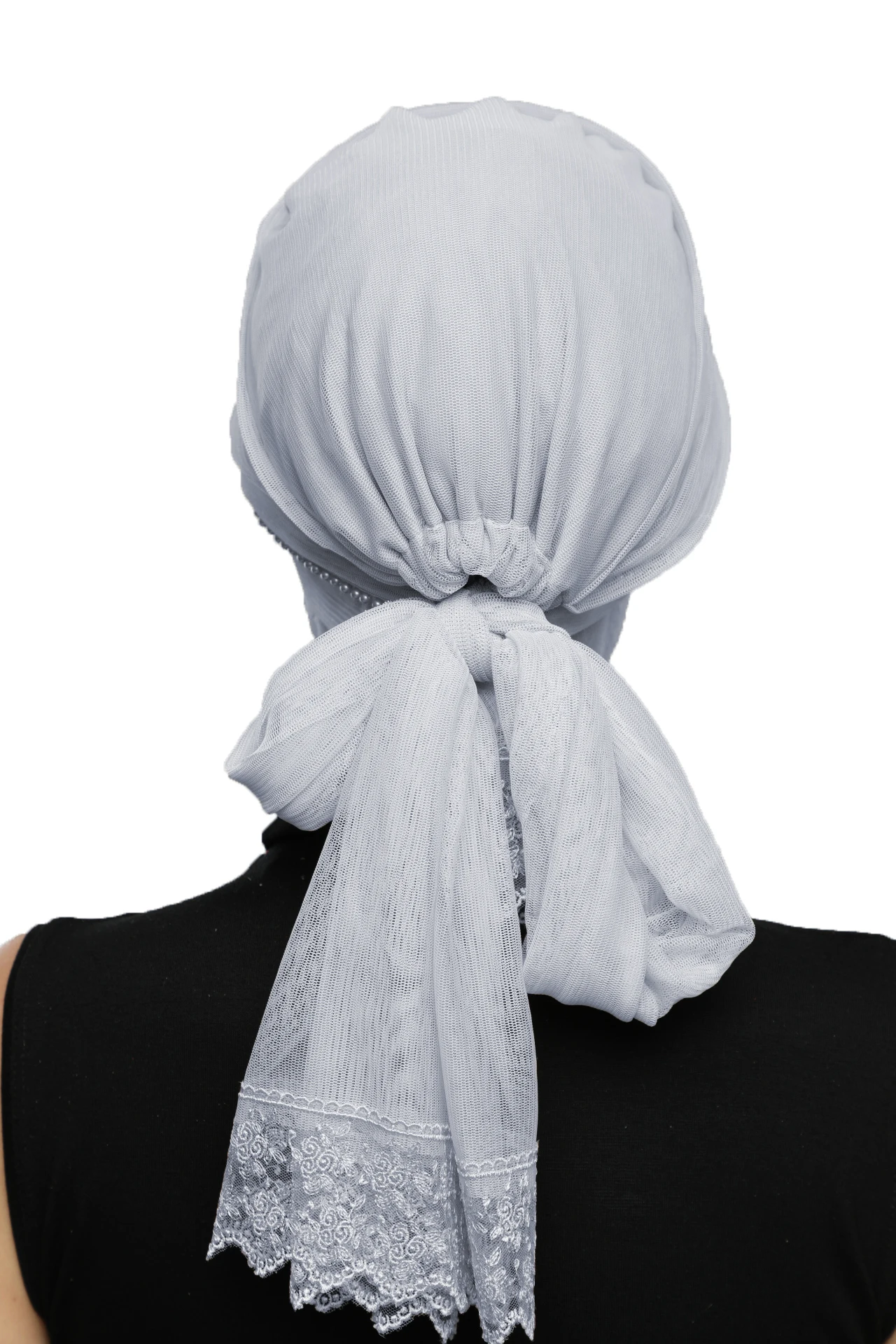 2022 New Fashion Pearls Tulle Tied Tulle Covered Lace Pearl Embroidered Ready Made Turban Hijab Bonnet Scarf Cancer Cap Special Women Product Beret Bandana Muslim