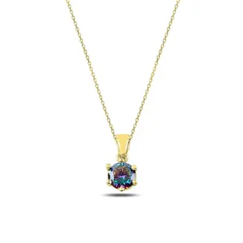 

Angemiel 925 Silver Mystic Topaz Zircon Engagement Necklace-Gold Plated