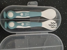 Juego de utensilios para niños pequeños, cuchara y tenedor para bebé, juego de cubiertos de entrenamiento de alimentación con caja para uso en interiores y exteriores