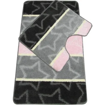 

Myevilla Anti-Slip Soles Bath Mat-Toilet Seat Pad Gray-Pink Multi 2 Piece