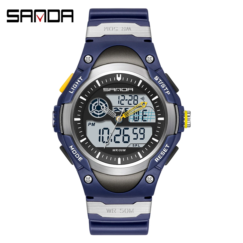 SANDA brand new fashion trend cool multifunctional men's electronic watch outdoor waterproof simple watch night light alarm