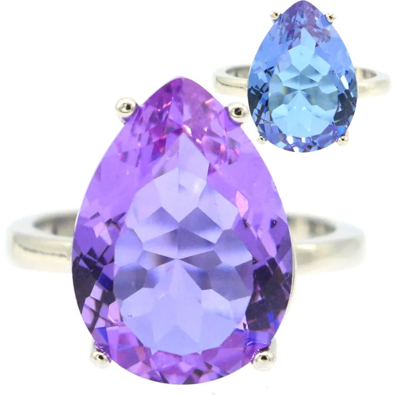 

18x13mm SheCrown Color Changing Alexandrite Topaz Women Daily Wear Silver Rings