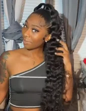 Pelucas rizadas de cabello humano de 30 pulgadas, pelo 13x6 con rizos profundos, onda de encaje, de cabello humano, brasileño, sin pegamento, nudos blanqueados pre-arrancados, para mujeres negras