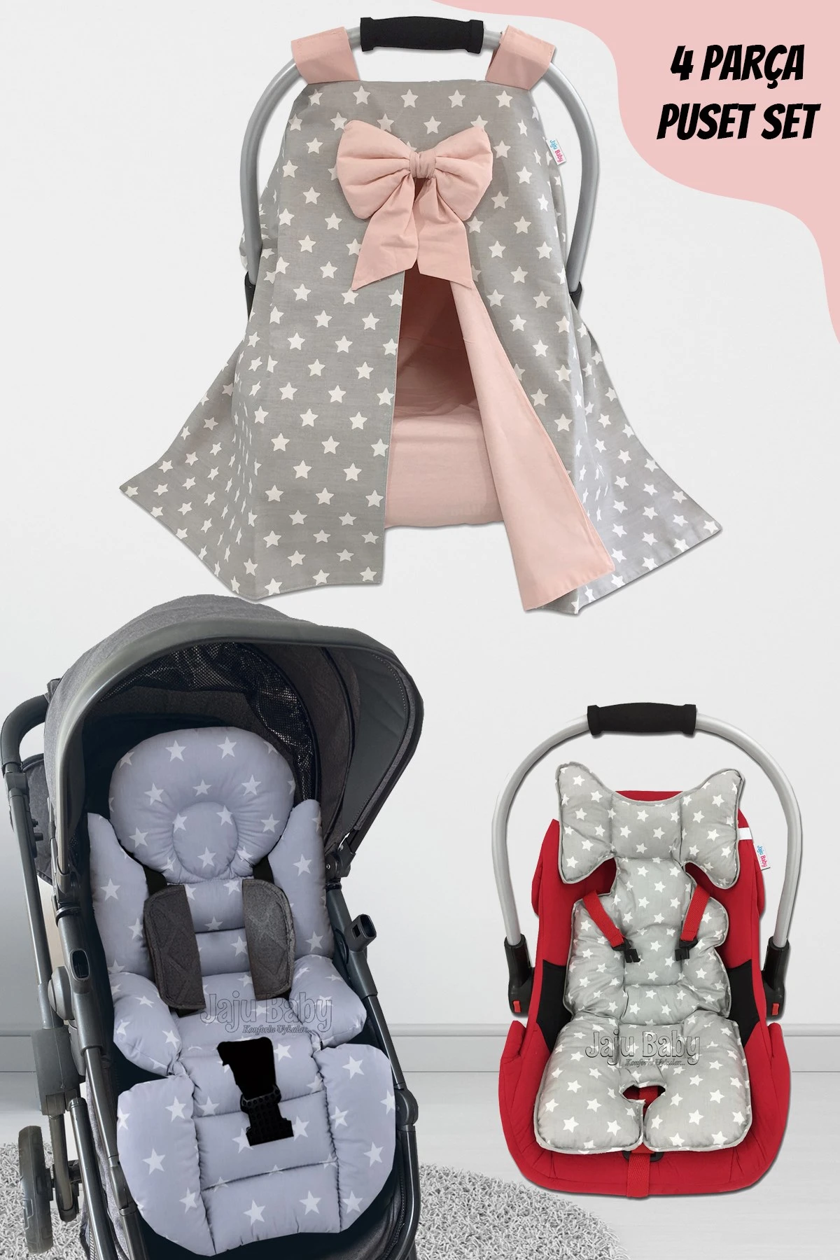 Jaju Baby Handmade, Gray Yıldız 4 Piece 