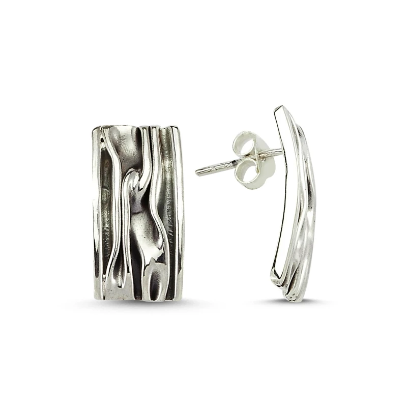 KUTAYDAN Sterling Rectangular Wrinkled Earrings 925 Sterling Silver