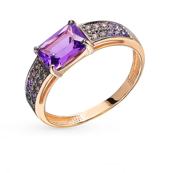 

Gold ring with amethyst and cubic zirconia sunlight sample 585