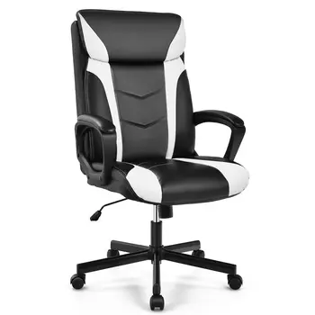 Office Chair Computer Desk Chair Swivel Gaming PU Leather w/Padded Armrest White  CB10205WH 1