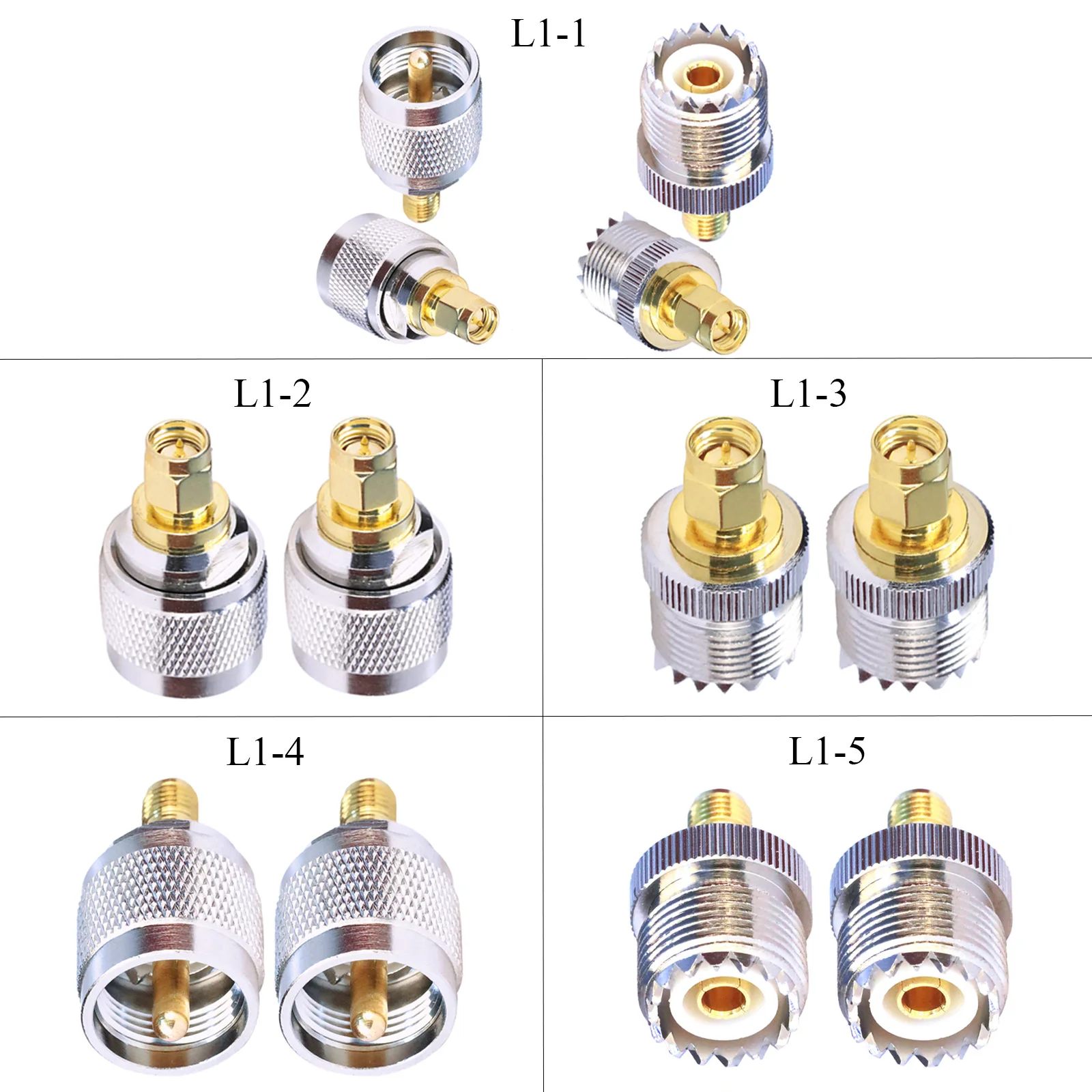 4type/lot 2pcs/lot SMA to UHF Connectors Kit UHF to SMA Male Female RF Coax Adapter Gold Plated for FPV Antennas  Wi-Fi Radios