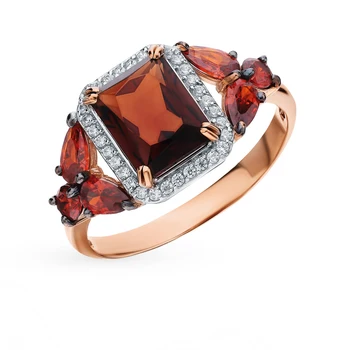 

Gold ring with cubic zirconia and Garnet sunlight sample 585