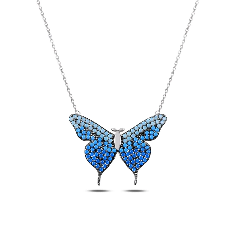 

Silver 925 Set Blue Scales Nano Cubic Zirconia Butterfly Pendant