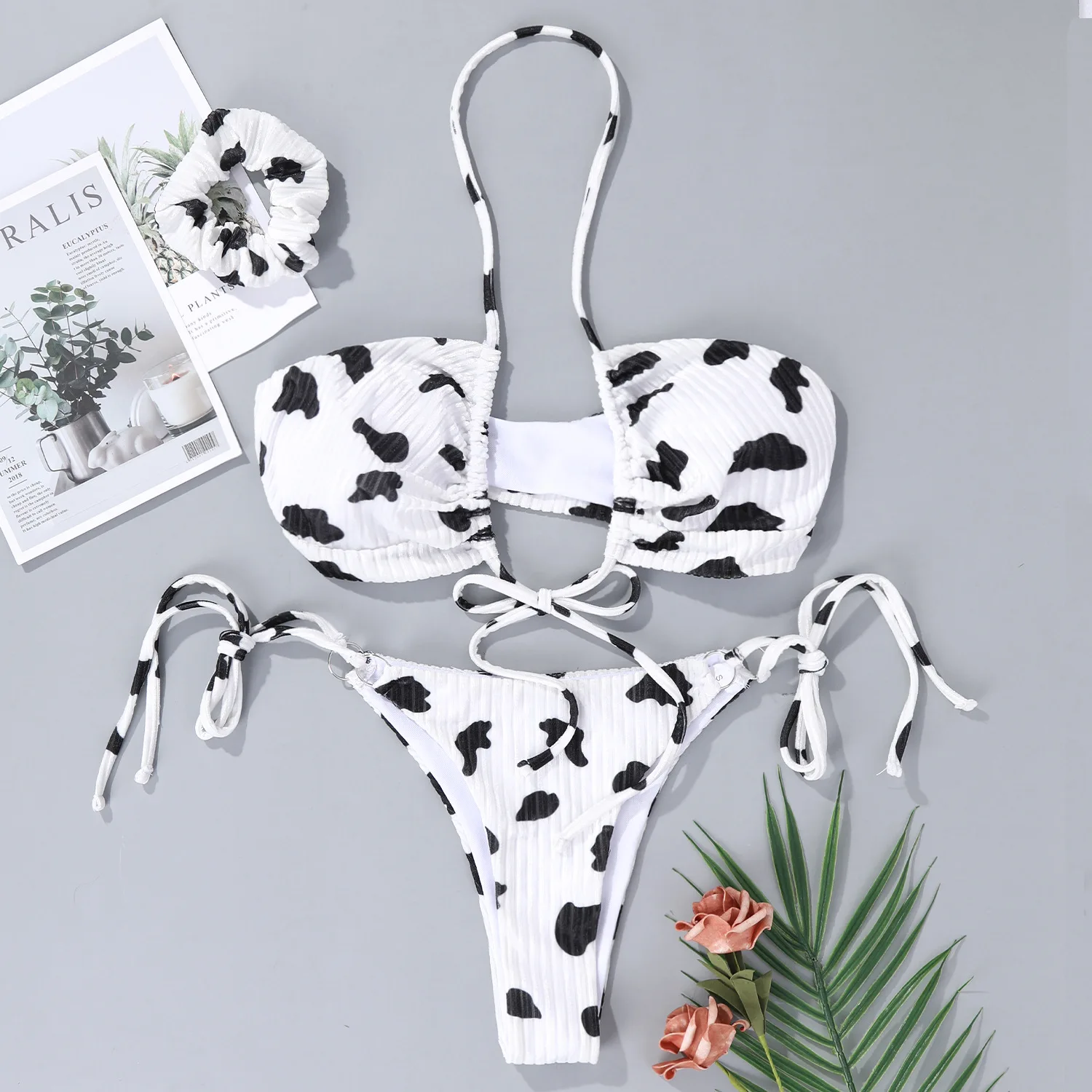 shein bikini sets 2022 New Women Cow Print Swimsuit Female Halter Swimwear Two Piece Bikini Set Bandage Bathing Suit Brazilian Biquini designer bikini sets