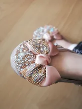 Zapatos de cuero con lazo de diamantes de imitación para niñas, zapatillas de baile de fiesta, zapatos planos de rendimiento para bebés y estudiantes, D785