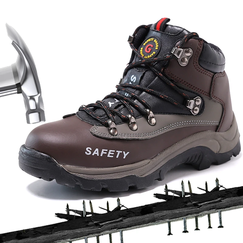 Botas de trabajo de seguridad con punta de acero para hombre, zapatos de cuero, protección de resistentes al desgaste, antideslizantes para de seguridad y trabajo| - AliExpress