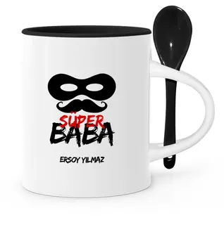 

Father's Day Custom Super Dad Black Spoon Mug Cup-5