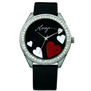 

Female watch Morgan Love rhinestone analog-round metal case with rhinestone-dial patterns heart Bracelet leather polish