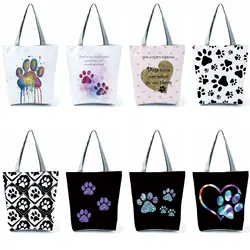 Fashion Dogs Paws Handbags Printed Love Dogs Shopping Bag Casual Women Shoulder Bag Summer Kawaii Female Tote Travel Beach Bag