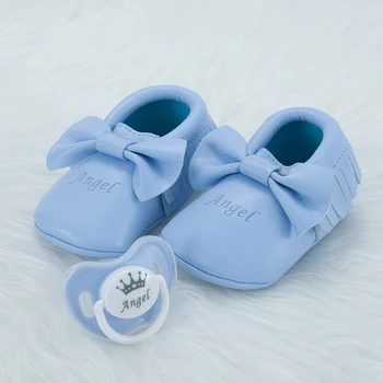 

MIYOCAR custom any name unique design sky blue bling pacifier and baby shoes first walker luxurious style unique design PSH3