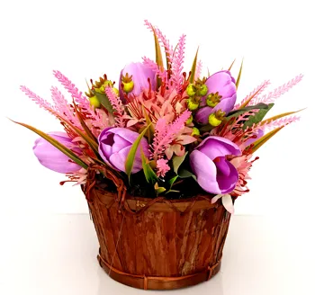 

Lilac Color Wooden Basket Tulip Flower Special Design Decorative Flower