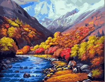 

Painting by numbers on canvas 30x40 cm "mountain river in the autumn forest red cat g2717
