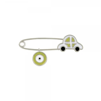 

Silver 925 Sterling Enamel Car Figured Safety Pin Brooch