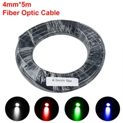 Cable de fibra óptica de plástico brillante para iluminación decorativa, 5M de diámetro interior, 4mm, chaqueta negra, PMMA