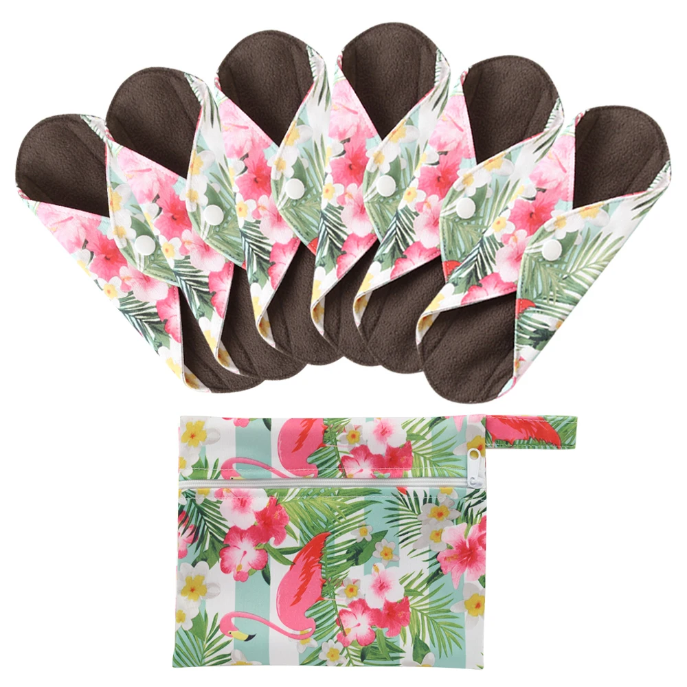 Menstrual Pads Reusable Washable Mama Menstrual Pad Charcoal Bamboo Print Cloth Feminine Hygiene Panty Liner 4PACK,7PACK,10PACK