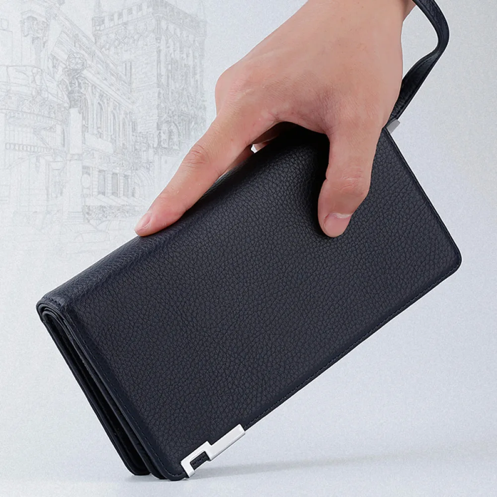 

Men's Leather Wallet Thin Clutch Bag Long Leather Designer Luxury Wallets Coin Male Card Holder Wallet Business Soft Purse 2020