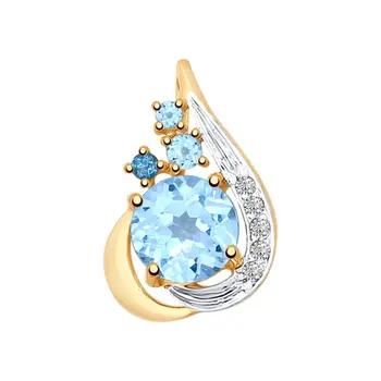 

Sokolov pendant in gold with blue and blue topaz and cubic zirconia, fashion jewelry, 585, women's male, pendants for neck women