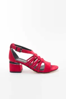 

Navy Heels Shoes Suede Mesh Detailed Closed-Back-Red High-Heeled women boots, heels women